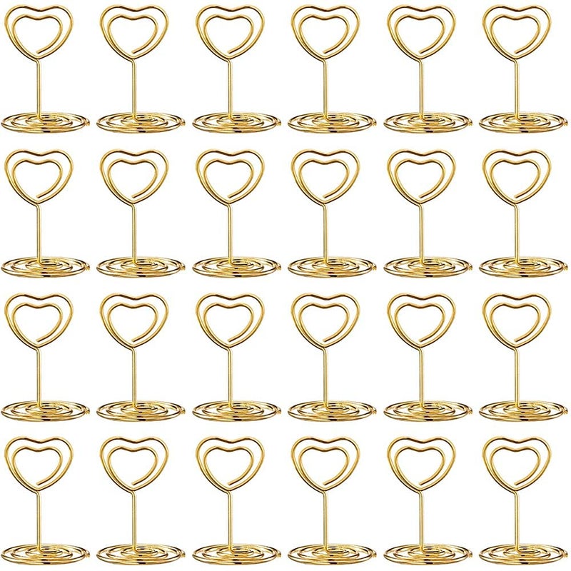 Toncoo 24 Pcs Mini Place Card Holders and 24 Pcs Place Cards with Gold Foil Border, Table Number Stand with Heart Shape, Table Card Holder Photo Picture Holder Memo Menu Clips for Wedding, Birthday - Image 2